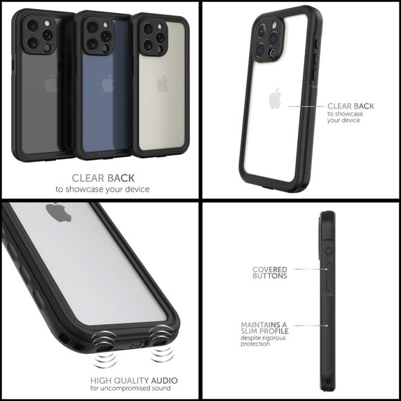 Body Glove iPhone 15 Pro Black/Clear Tidal Waterproof 6ft Drop Phone Case NEW - Picture 5 of 7